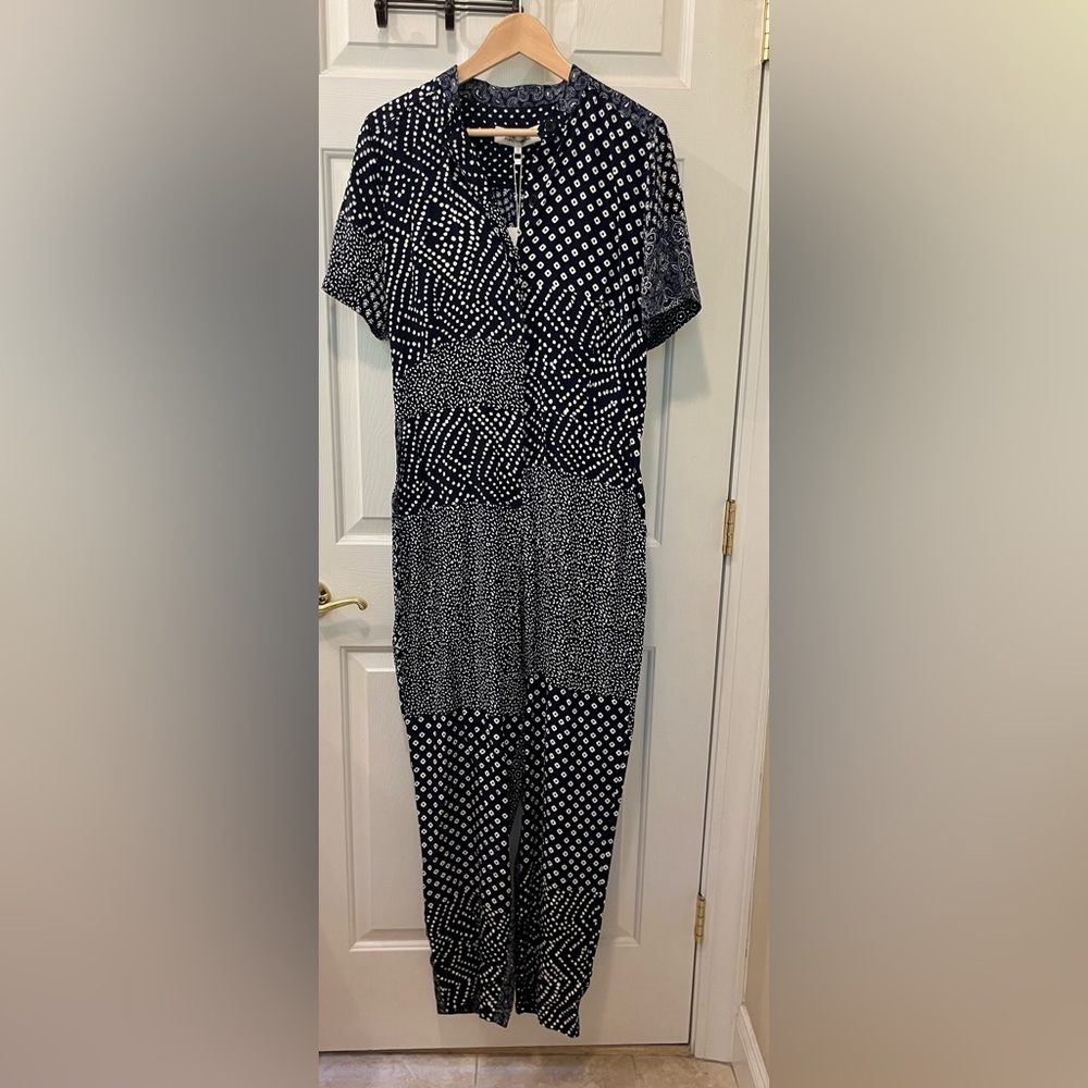 Diane Von Furstenberg Jumpsuit Size 12 Lucy Blue Tapna Patchwork Silk New